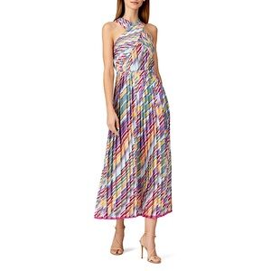 Monique Lhuillier Crossneck Pleated Dress Sz 4